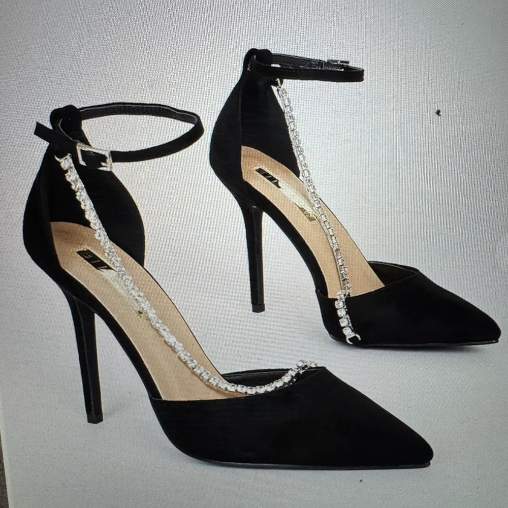 Billini Black Suede Stiletto Heels with Rhinestones ‘Selena’ NWT